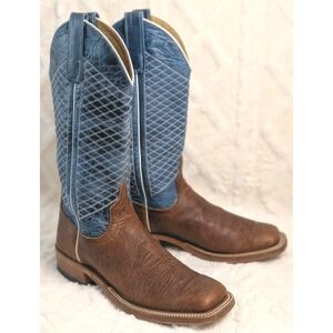 Anderson Bean Bison Cowboy Boots Mens 7.5 Blue Top Square Toe USA S1116